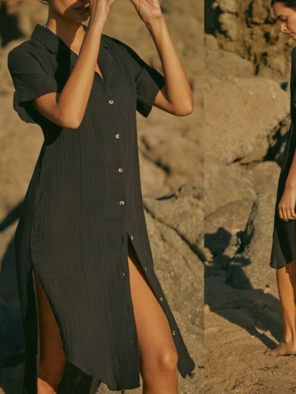 BY ANTHROPOLOGIE Lucia Sheer Midi Dress Black XS Gauzy Cover Up Vacation Minimal